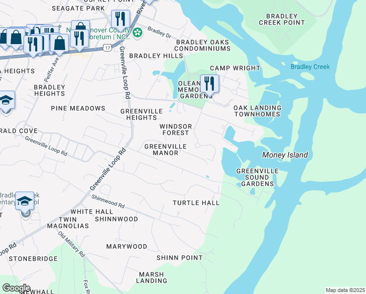 map of restaurants, bars, coffee shops, grocery stores, and more near 2709 Shandy Lane in Wilmington