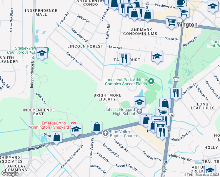 map of restaurants, bars, coffee shops, grocery stores, and more near 2298 South 41st Street in Wilmington