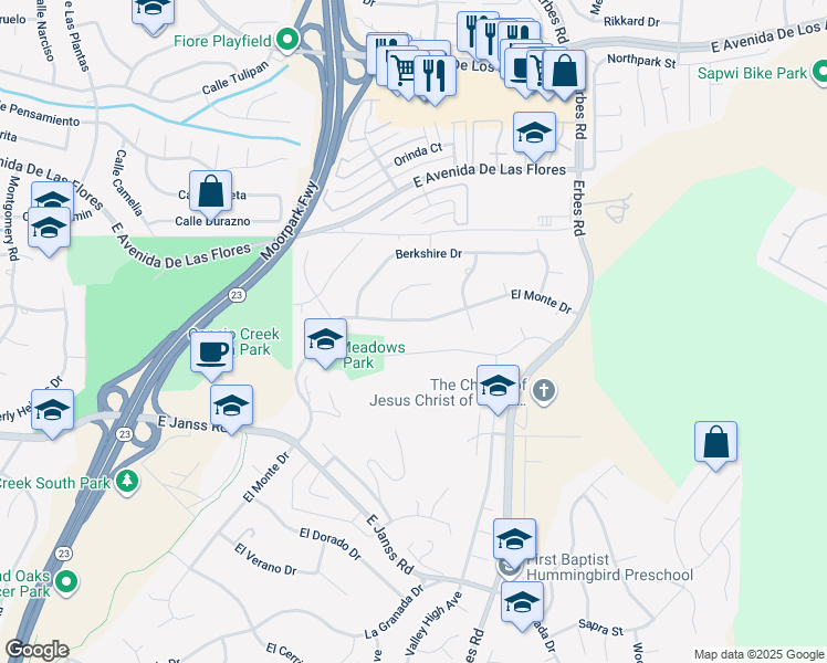 map of restaurants, bars, coffee shops, grocery stores, and more near 1932 El Monte Drive in Thousand Oaks