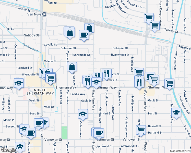 map of restaurants, bars, coffee shops, grocery stores, and more near 7256 Cherry Lane in Los Angeles