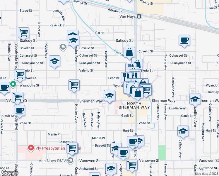 map of restaurants, bars, coffee shops, grocery stores, and more near in Los Angeles