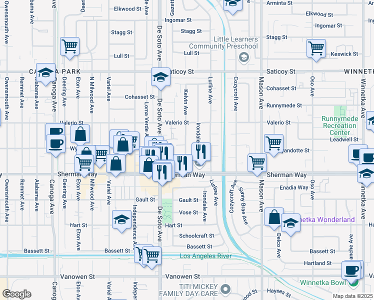 map of restaurants, bars, coffee shops, grocery stores, and more near 7248 Kelvin Avenue in Los Angeles