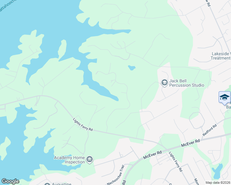 map of restaurants, bars, coffee shops, grocery stores, and more near 6409 Eva Road in Flowery Branch