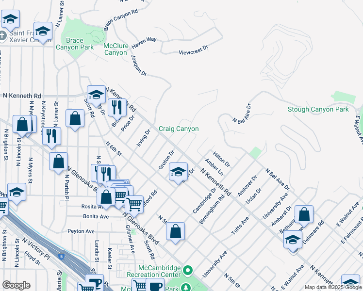 map of restaurants, bars, coffee shops, grocery stores, and more near 809 Groton Drive in Burbank