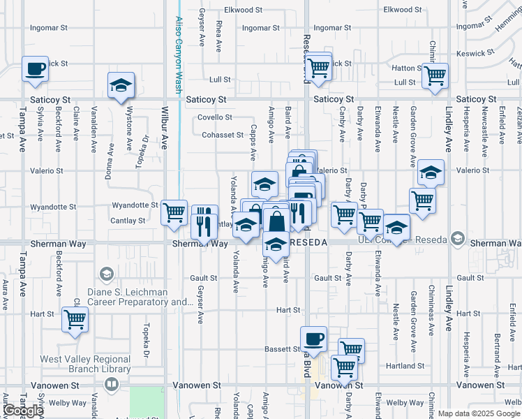 map of restaurants, bars, coffee shops, grocery stores, and more near in Los Angeles