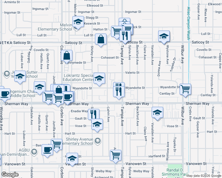 map of restaurants, bars, coffee shops, grocery stores, and more near in Los Angeles