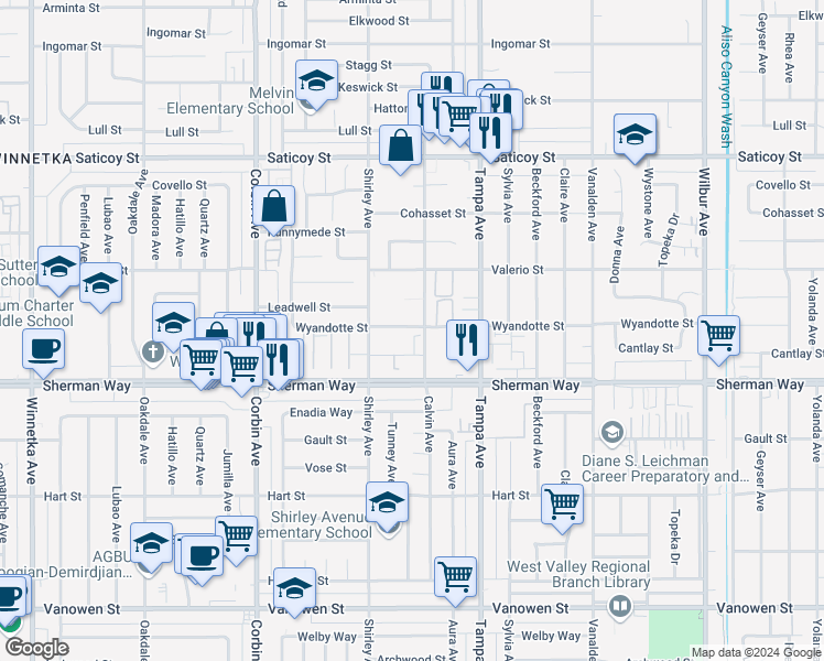 map of restaurants, bars, coffee shops, grocery stores, and more near in Los Angeles