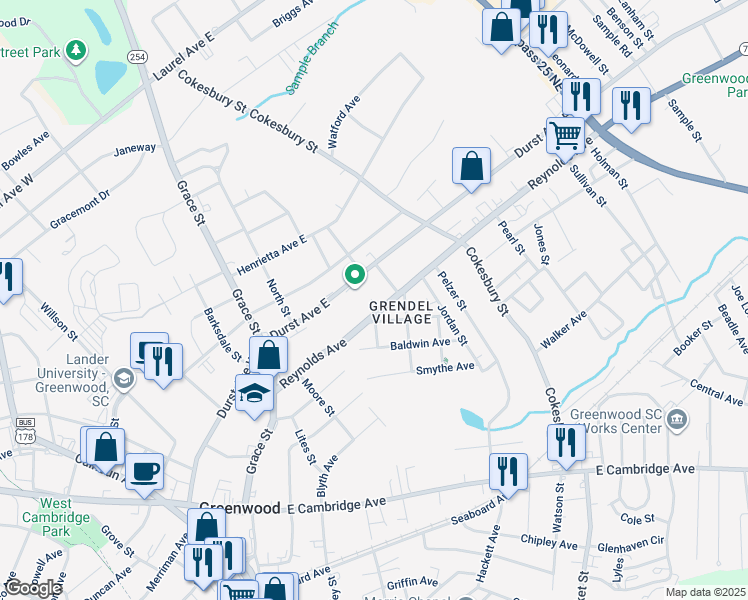 map of restaurants, bars, coffee shops, grocery stores, and more near 310 Durst Ave E in Greenwood
