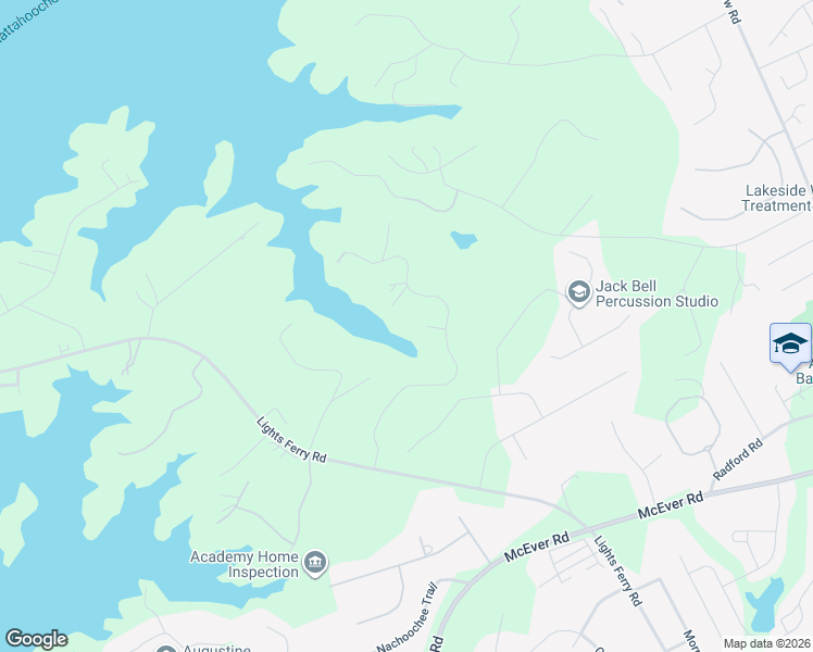 map of restaurants, bars, coffee shops, grocery stores, and more near 6409 Eva Road in Flowery Branch