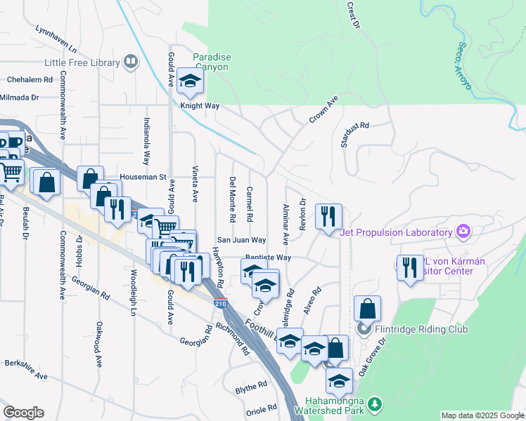 map of restaurants, bars, coffee shops, grocery stores, and more near 4841 Crown Avenue in La Cañada Flintridge