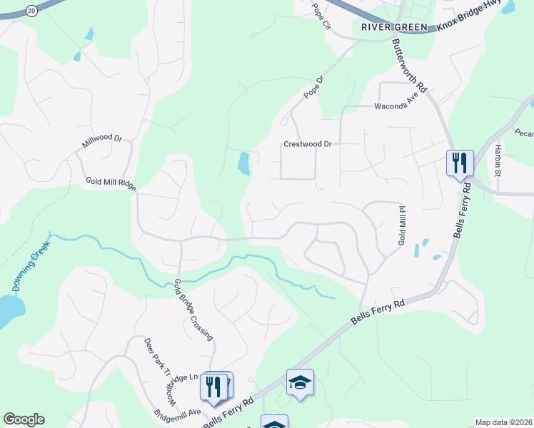 map of restaurants, bars, coffee shops, grocery stores, and more near 805 Golden Wood Trace in Canton