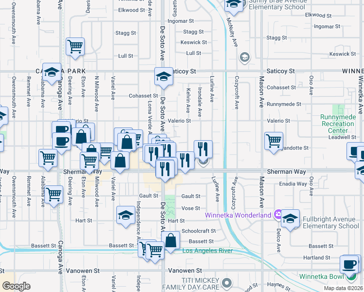 map of restaurants, bars, coffee shops, grocery stores, and more near 7259 Kelvin Avenue in Los Angeles