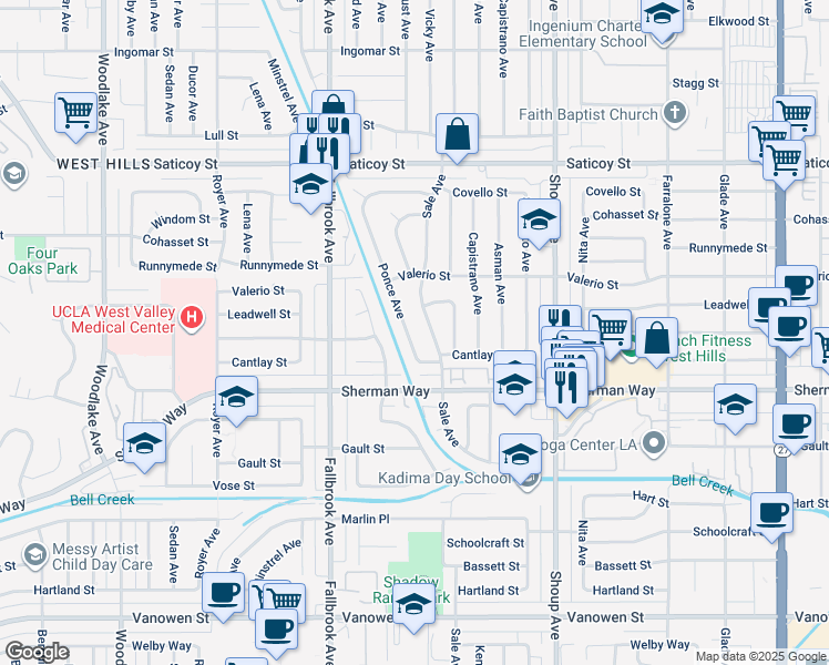 map of restaurants, bars, coffee shops, grocery stores, and more near 7264 Ponce Avenue in Los Angeles