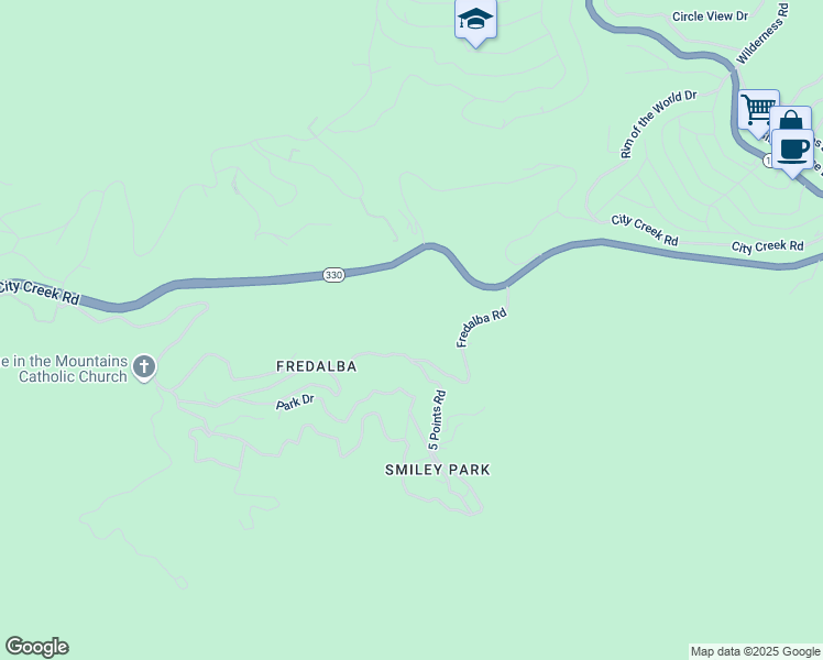 map of restaurants, bars, coffee shops, grocery stores, and more near 0 Winding Way in Running Springs