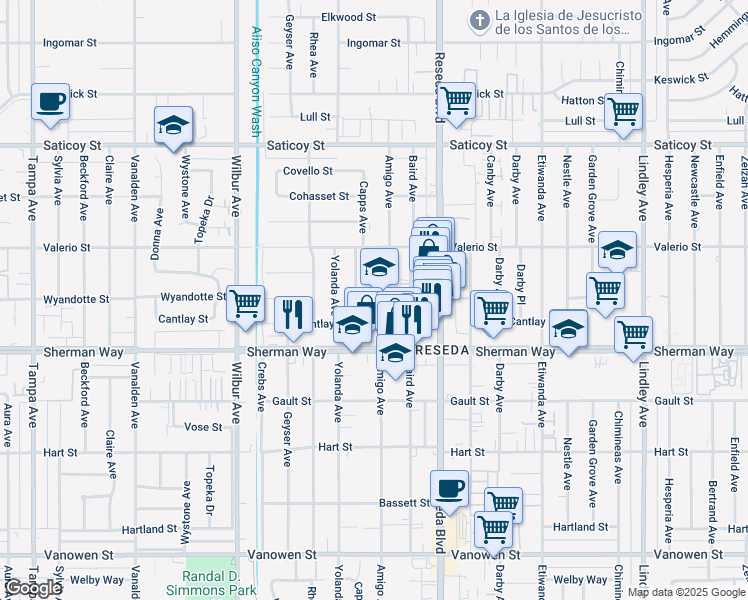 map of restaurants, bars, coffee shops, grocery stores, and more near in Los Angeles