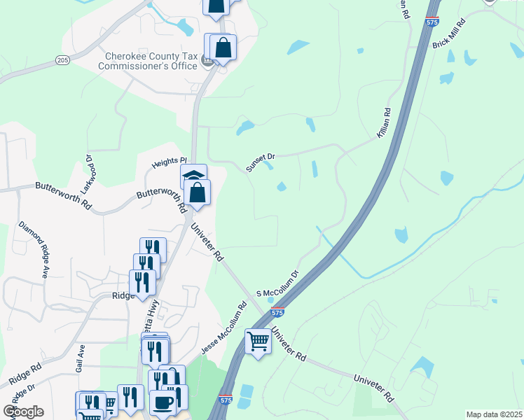 map of restaurants, bars, coffee shops, grocery stores, and more near 410 Dogwood Drive in Canton