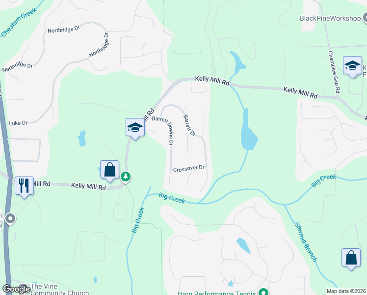 map of restaurants, bars, coffee shops, grocery stores, and more near 2050 Thorncliff Trce in Cumming