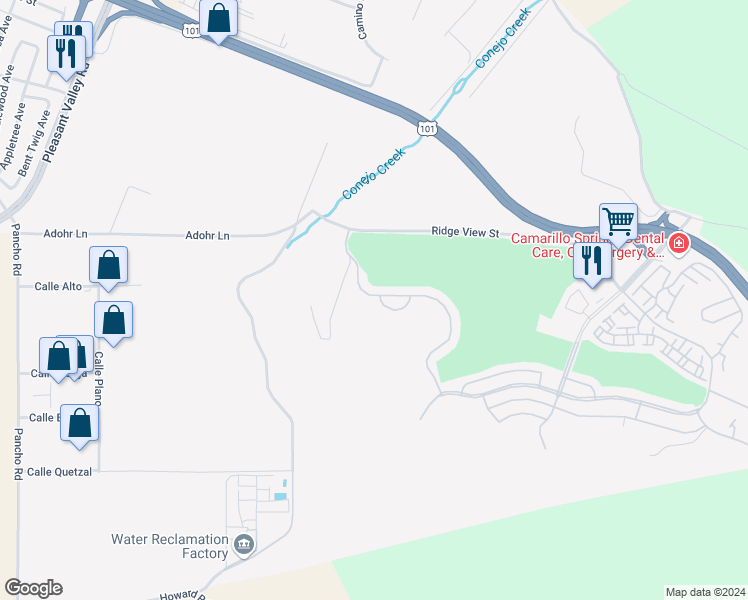 map of restaurants, bars, coffee shops, grocery stores, and more near 50 Margarita Avenue in Camarillo
