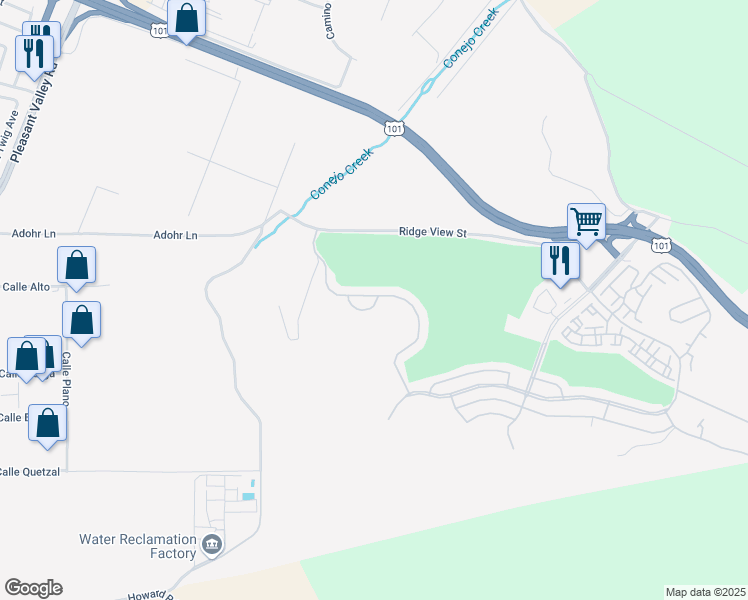 map of restaurants, bars, coffee shops, grocery stores, and more near 36 Margarita Avenue in Camarillo
