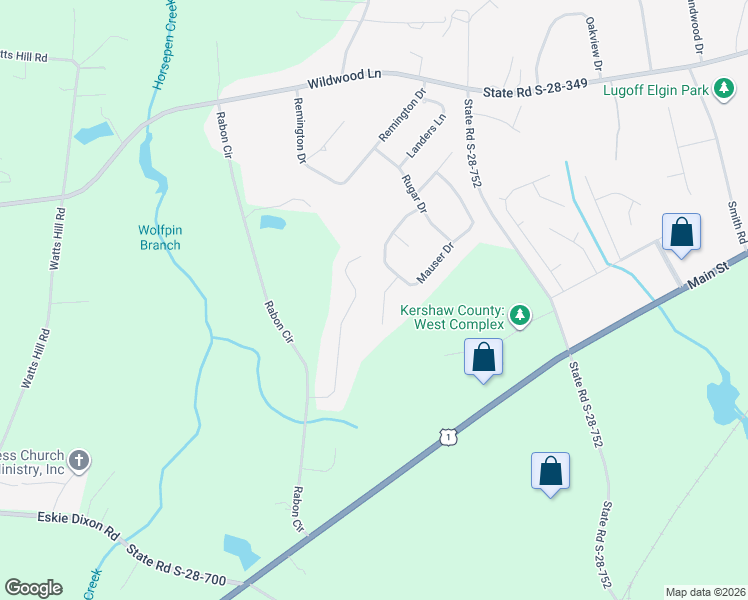 map of restaurants, bars, coffee shops, grocery stores, and more near 10 Ithaca Court in Lugoff