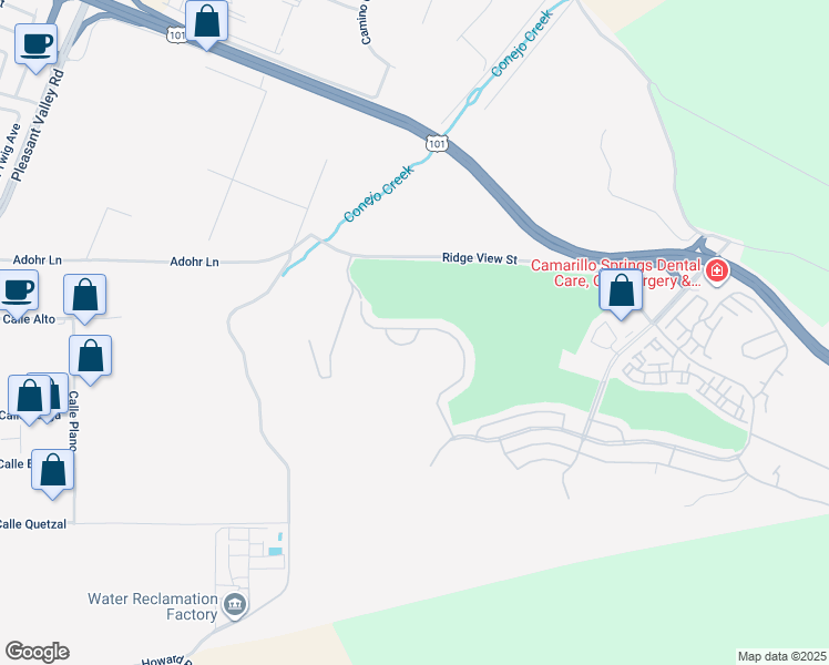 map of restaurants, bars, coffee shops, grocery stores, and more near 36 Margarita Avenue in Camarillo