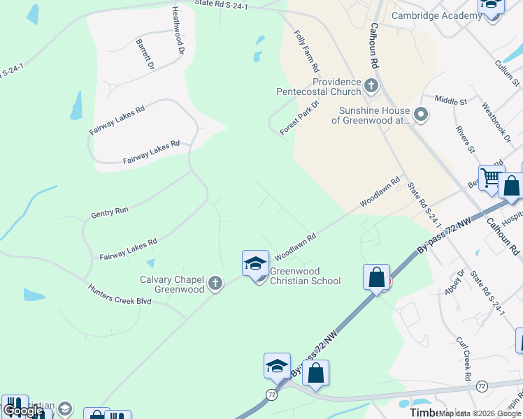 map of restaurants, bars, coffee shops, grocery stores, and more near 119 Lollis Rd in Greenwood