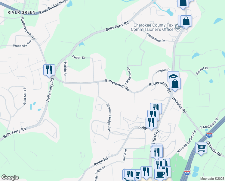 map of restaurants, bars, coffee shops, grocery stores, and more near 633 Butterworth Road in Canton
