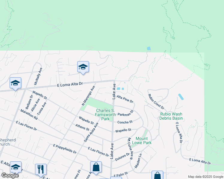 map of restaurants, bars, coffee shops, grocery stores, and more near 3331 Lake Avenue in Altadena
