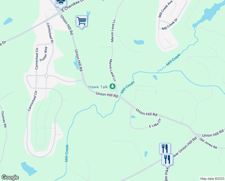 map of restaurants, bars, coffee shops, grocery stores, and more near 6730 Union Hill Road in Canton