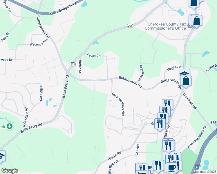 map of restaurants, bars, coffee shops, grocery stores, and more near 175 Diamond Ridge Avenue in Canton