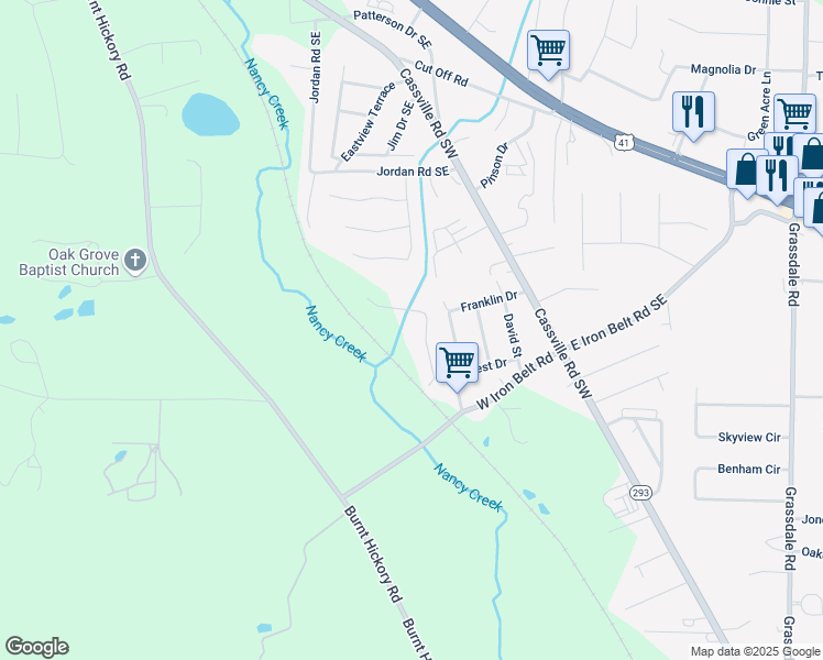 map of restaurants, bars, coffee shops, grocery stores, and more near in Cartersville