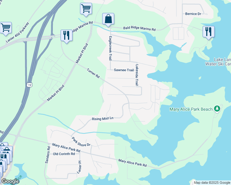 map of restaurants, bars, coffee shops, grocery stores, and more near 2950 Goldmine Road in Cumming