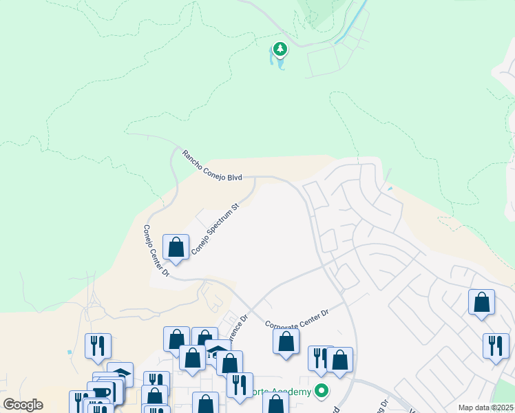 map of restaurants, bars, coffee shops, grocery stores, and more near 2400 Conejo Spectrum Street in Thousand Oaks