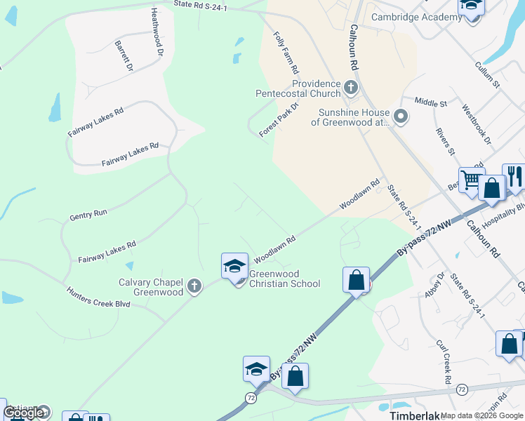 map of restaurants, bars, coffee shops, grocery stores, and more near 119 Lollis Rd in Greenwood