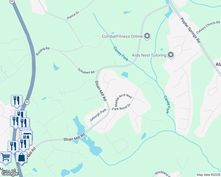 map of restaurants, bars, coffee shops, grocery stores, and more near 4212 Edgeworth Drive in Flowery Branch