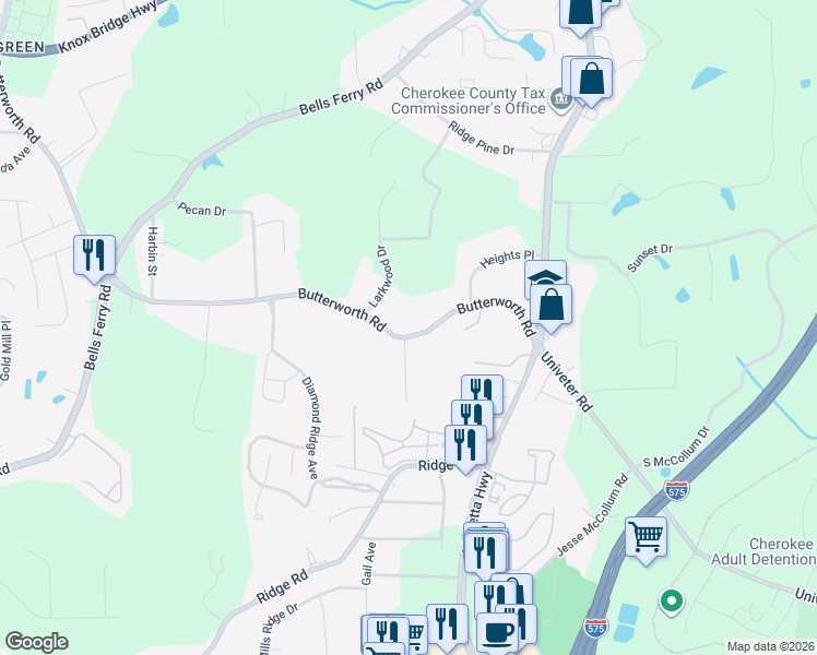 map of restaurants, bars, coffee shops, grocery stores, and more near 480 Butterworth Road in Canton