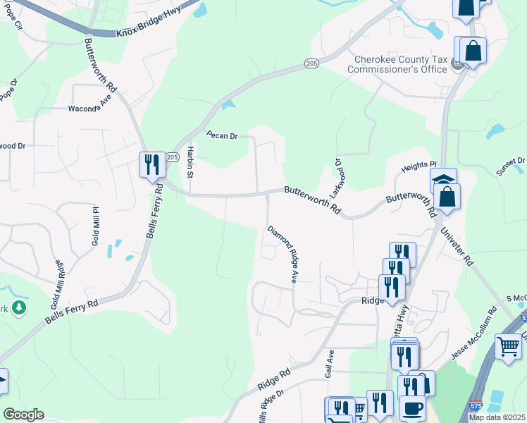 map of restaurants, bars, coffee shops, grocery stores, and more near 175 Diamond Ridge Avenue in Canton