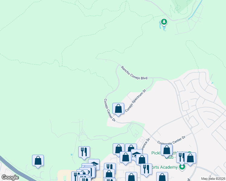 map of restaurants, bars, coffee shops, grocery stores, and more near 2010 Conejo Center Drive in Thousand Oaks