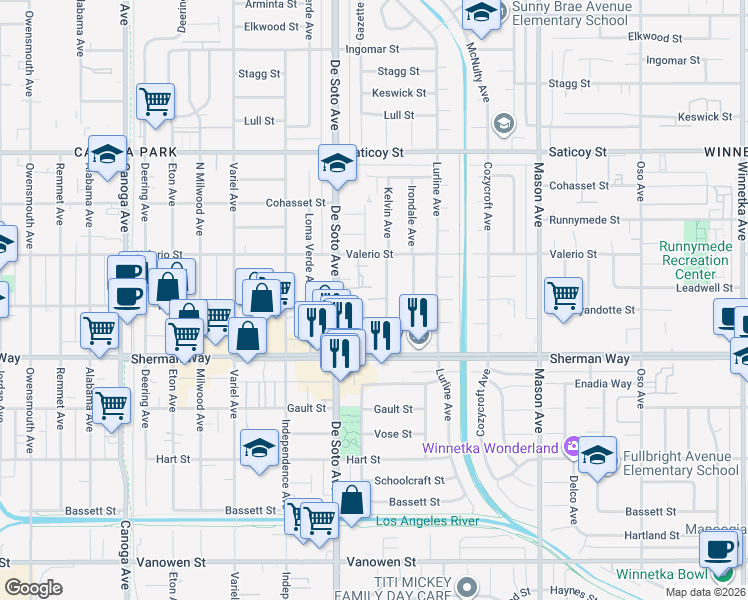 map of restaurants, bars, coffee shops, grocery stores, and more near 7307 Kelvin Avenue in Los Angeles