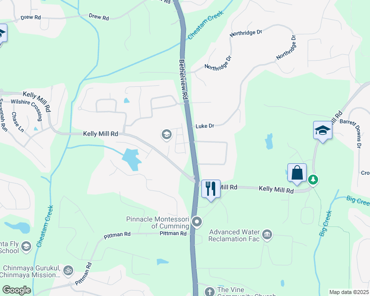 map of restaurants, bars, coffee shops, grocery stores, and more near 4140 Barleycove Lane in Cumming