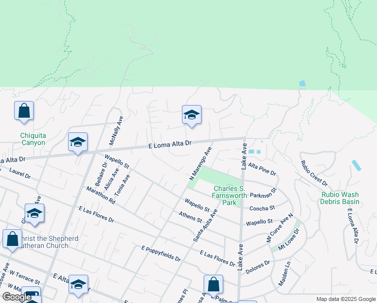 map of restaurants, bars, coffee shops, grocery stores, and more near 411 Alta Pine Drive in Altadena