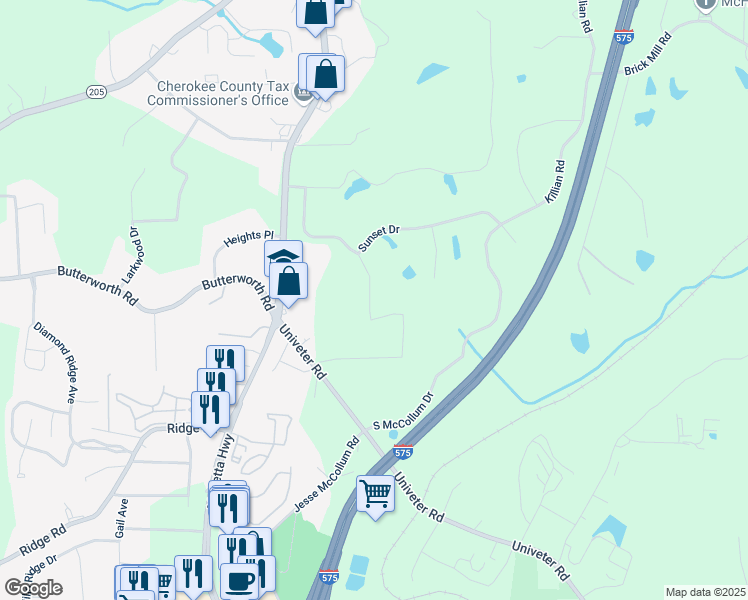map of restaurants, bars, coffee shops, grocery stores, and more near 422 Dogwood Drive in Canton