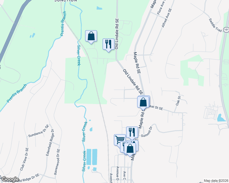map of restaurants, bars, coffee shops, grocery stores, and more near 211 Hooper Avenue Southeast in Lindale