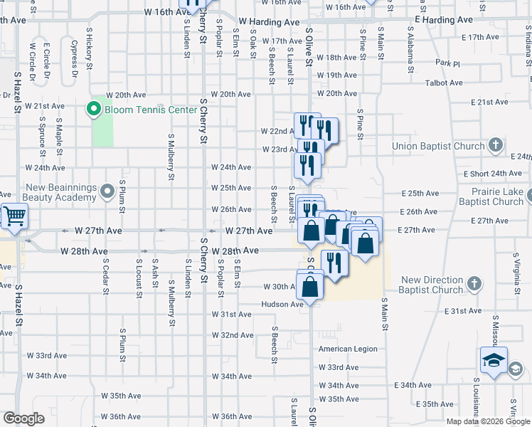 map of restaurants, bars, coffee shops, grocery stores, and more near 714 West 26th Avenue in Pine Bluff