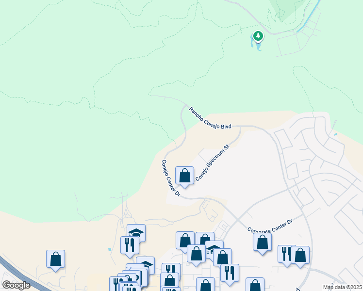map of restaurants, bars, coffee shops, grocery stores, and more near Conejo Center Drive in Thousand Oaks