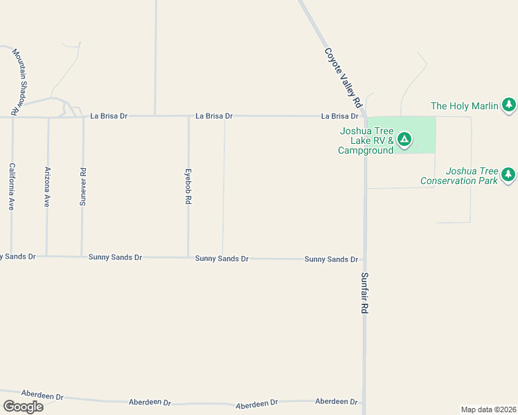 map of restaurants, bars, coffee shops, grocery stores, and more near Sunny Sands Drive in Joshua Tree