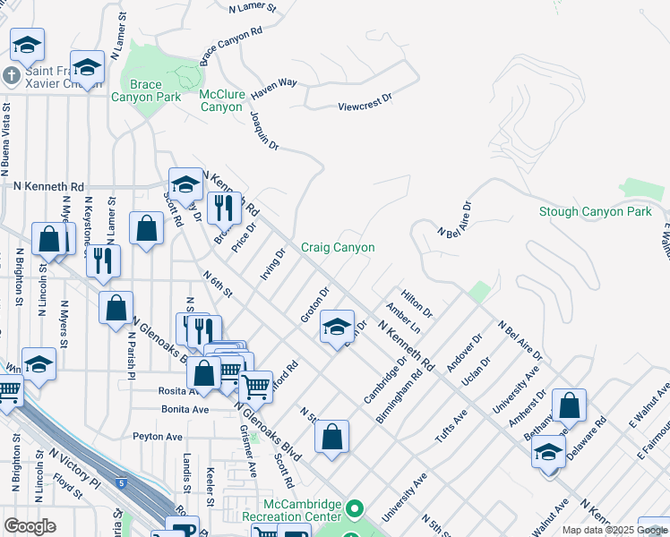map of restaurants, bars, coffee shops, grocery stores, and more near 809 Groton Drive in Burbank