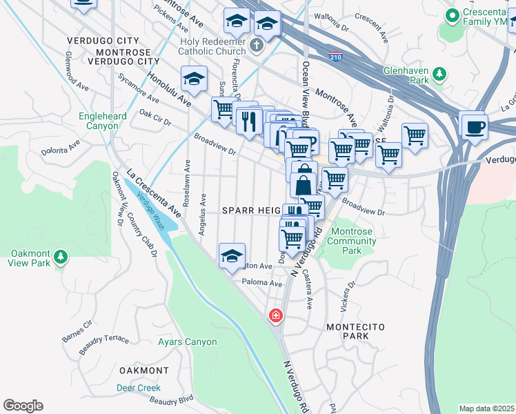 map of restaurants, bars, coffee shops, grocery stores, and more near 3508 Rosemary Avenue in Glendale