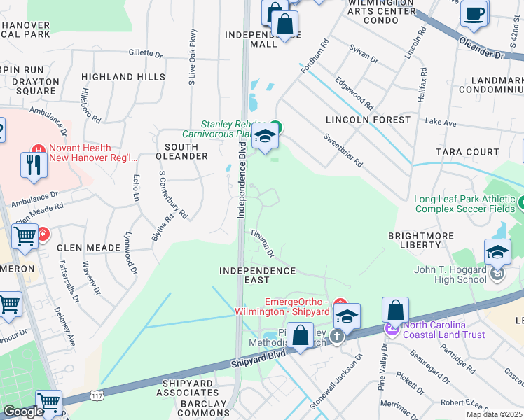 map of restaurants, bars, coffee shops, grocery stores, and more near 2956 Midtown Way in Wilmington