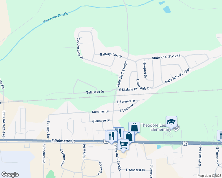 map of restaurants, bars, coffee shops, grocery stores, and more near 3171 Tall Oaks Dr in Florence